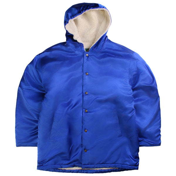 Composition  Sherpa Lined Hooded Button Up Puffer Jacket Large Blue