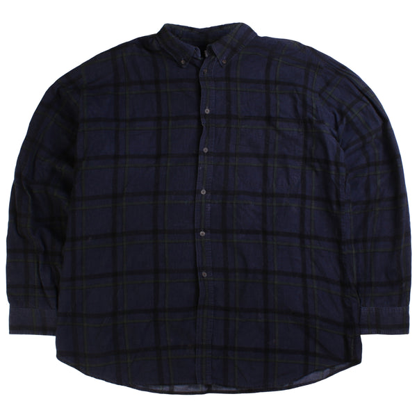 Cherokee  Corduroy Check Long Sleeve Button Up Shirt XLarge Navy Blue