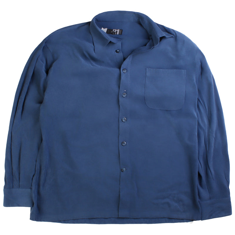 LE 31  Plain Long Sleeve Button Up Shirt Large Blue