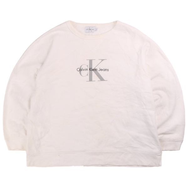 Calvin Klein  Jeans Spellout Heavyweight Crewneck Sweatshirt Large White