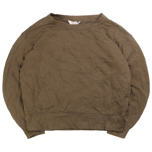 Basic  Plain Crewneck Sweatshirt Small Khaki Green