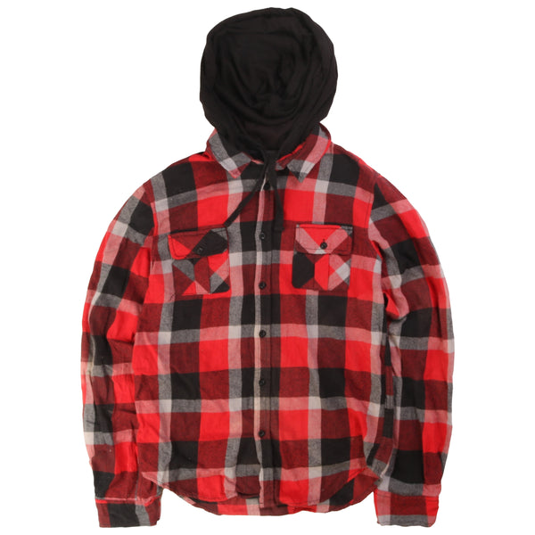 Urban  Lumberjack Check Hooded Button Up Shirt Small Red