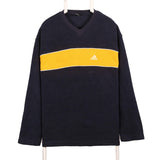 Adidas 90's Spellout Logo V Neck Sweatshirt Fleece Jumper Medium Navy Blue