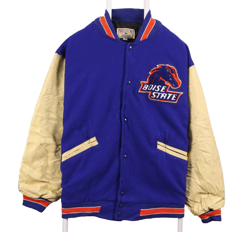 Maverick 90's Button Up Long Sleeve Varsity Jacket XLarge Blue