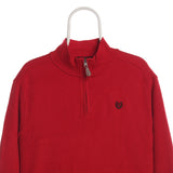 Chaps Ralph Lauren 90's Zip Up Ribbed Knitted Jumper XLarge Red