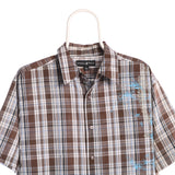 Beverly Hills Polo Club 90's Check Button Up Short Sleeve Shirt XLarge Brown