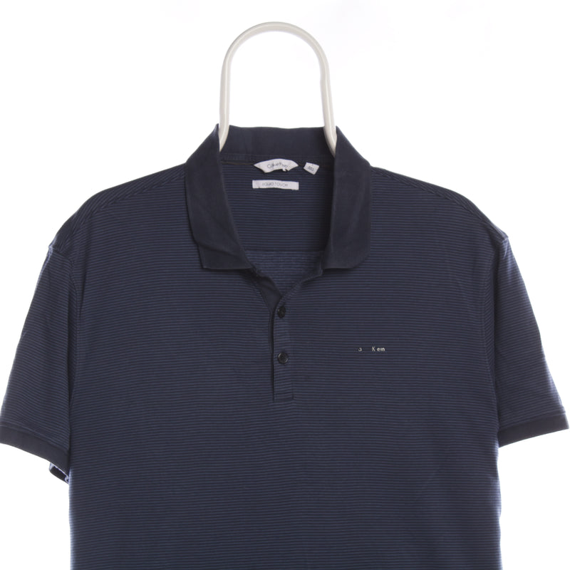 Calvin Klein 90's Striped Short Sleeve Nupste Polo Shirt Large Navy Blue