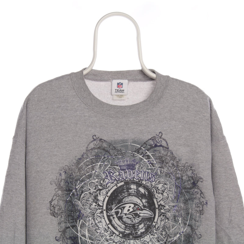 NFL 90's Crewneck Ravens Graphic Print Sweatshirt Large Grey