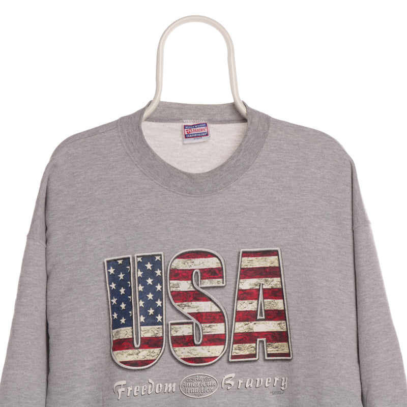 Hanes 90's Crewneck USA Cotton Sweatshirt Large Grey