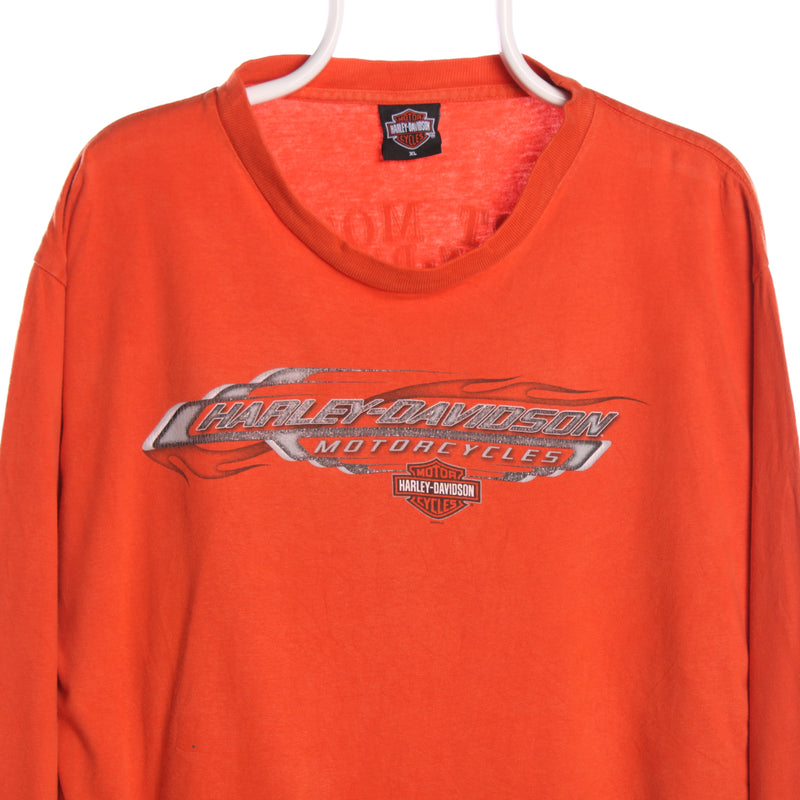Harley Davidson 90's Back Print Long Sleeve T Shirt XLarge Orange