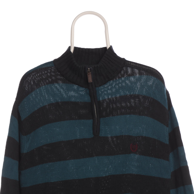 Chaps Ralph Lauren 90's Quarter Zip Striped Knitted Sweatshirt Large Black