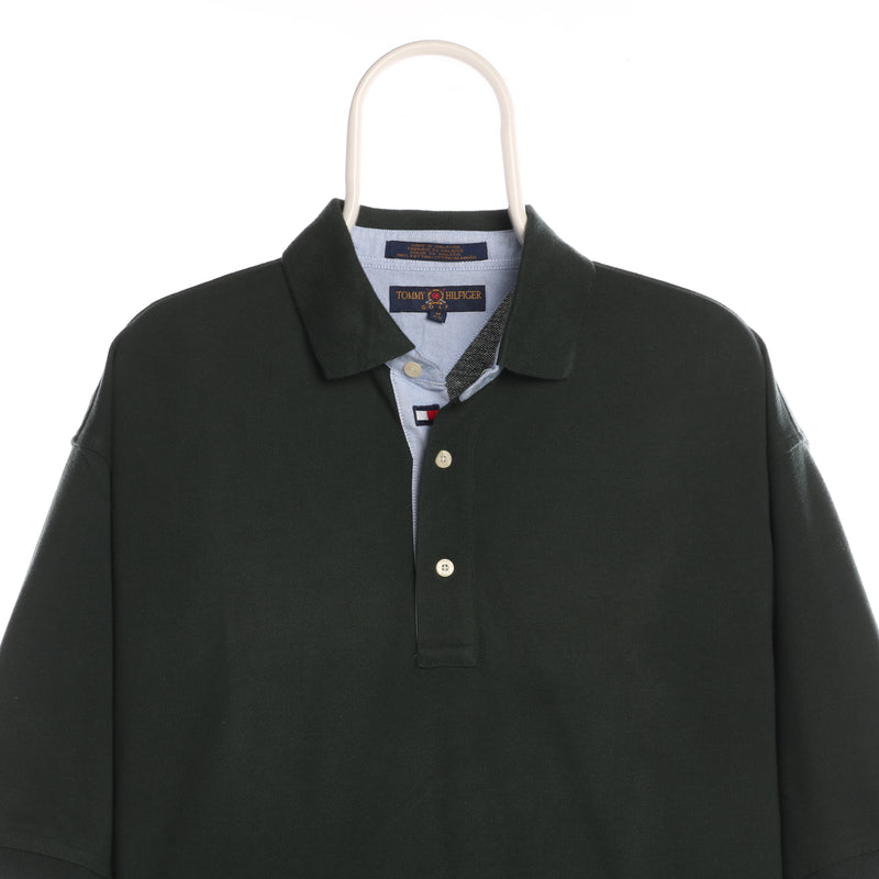 Tommy Hilfiger 90's Short Sleeve Button Up Plain Polo Shirt Medium Khaki Green