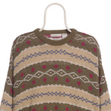 Claiborne 90's Coogi Style Knitted Sweatshirt Large Khaki Green