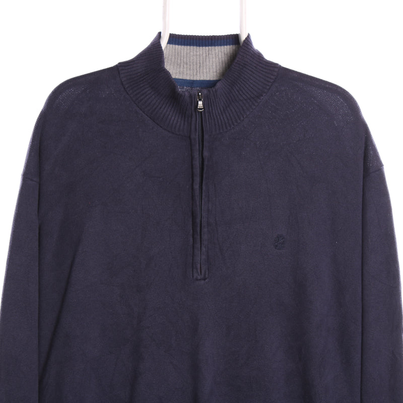 Izod 90's Quarter Zip Knitted Jumper / Sweater XLarge Navy Blue