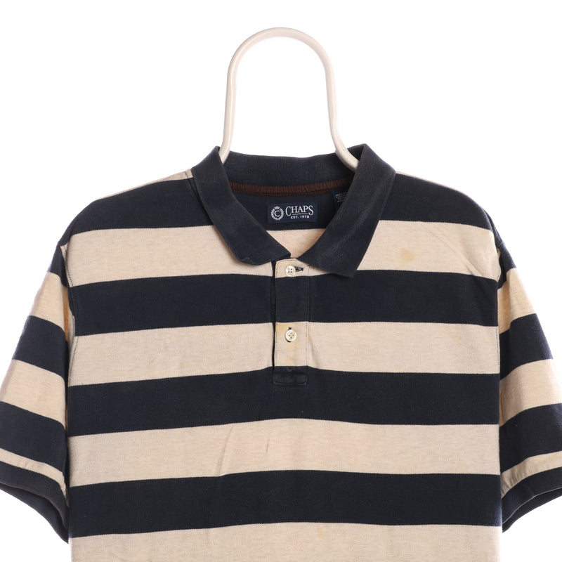 Chaps Ralph Lauren 90's Striped Short Sleeve Polo Shirt Large Navy Blue