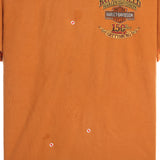 Harley Davidson Motor Cycle 90's Back Print 150th Gettysburg T Shirt Large Orange