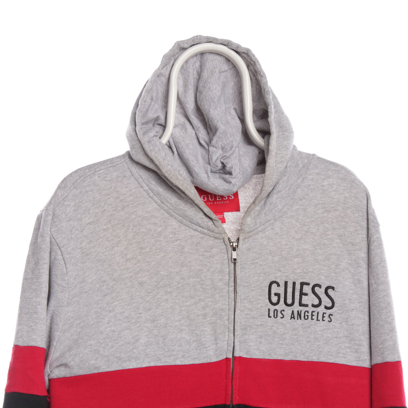 Guess 90's Full Zip Up Spellout Hoodie Large Black