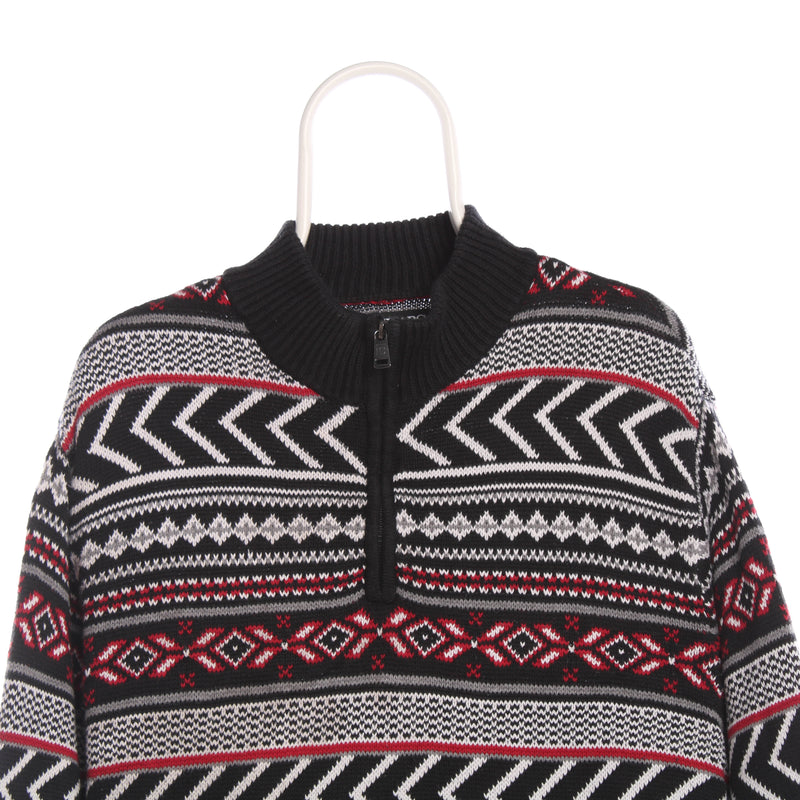 Chaps Ralph Lauren 90's Quarter Zip Knitted Jumper / Sweater Large Black