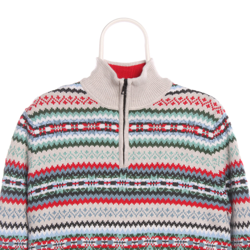 Nautica 90's Quarter Zip Knitted Patterend Jumper / Sweater Medium Blue
