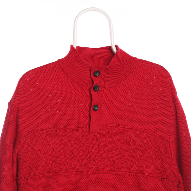 Chaps Ralph Lauren 90's Knitted Button Up Jumper / Sweater XLarge Red