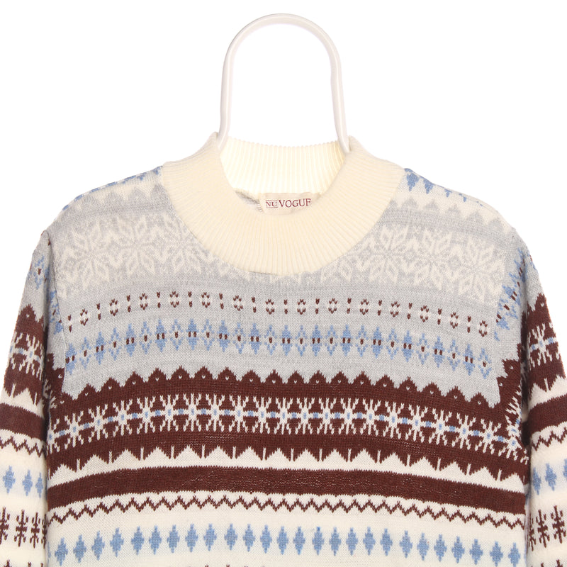 nuVogue 90's Knitted Crewneck Jumper / Sweater Medium Blue