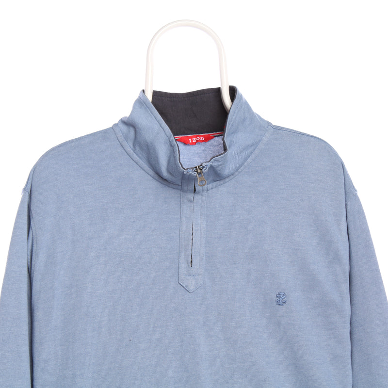 Izod 90's Quarter Zip Knitted Ribbed Sweatshirt XLarge Blue