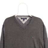 Tommy Hilfiger 90's V Neck Knitted Jumper / Sweater Large Grey