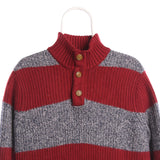 Tommy Hilfiger 90's Quarter Button Striped Knitted Jumper / Sweater Small Red