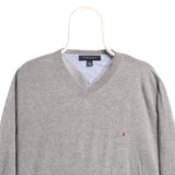 Tommy Hilfiger 90's Knitted V Neck Jumper / Sweater Large Grey