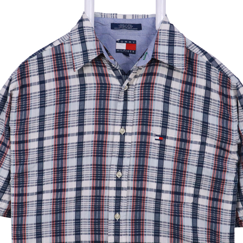 Tommy Hilfiger 90's Short Sleeve Check Button Up Shirt Small Blue