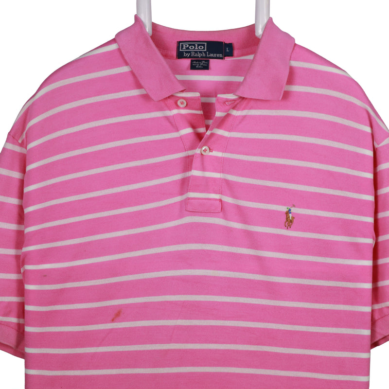 Polo Ralph Lauren 90's Striped Short Sleeve Button Up Polo Shirt Large Pink