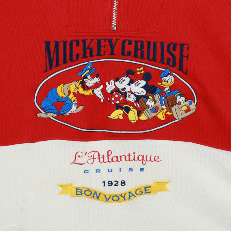 Disney 90's Mickey Cruise Quarter Zip Hoodie Small Red