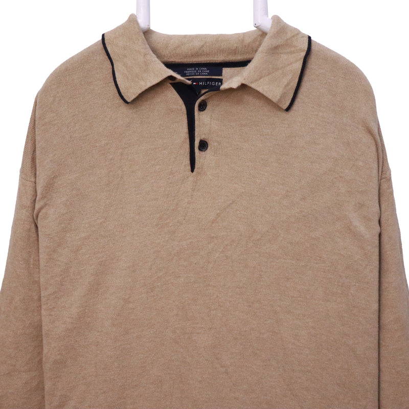 Tommy Hilfiger 90's Long Sleeve Button Up Knitted Sweatshirt Large Beige Cream