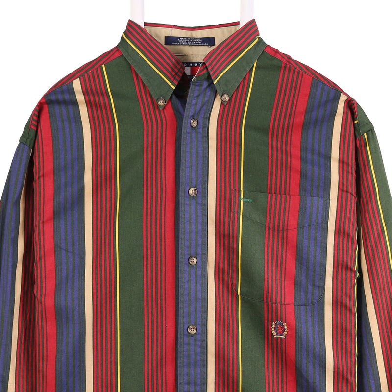 Tommy Hilfiger 90's Striped Button Up Shirt Medium Green