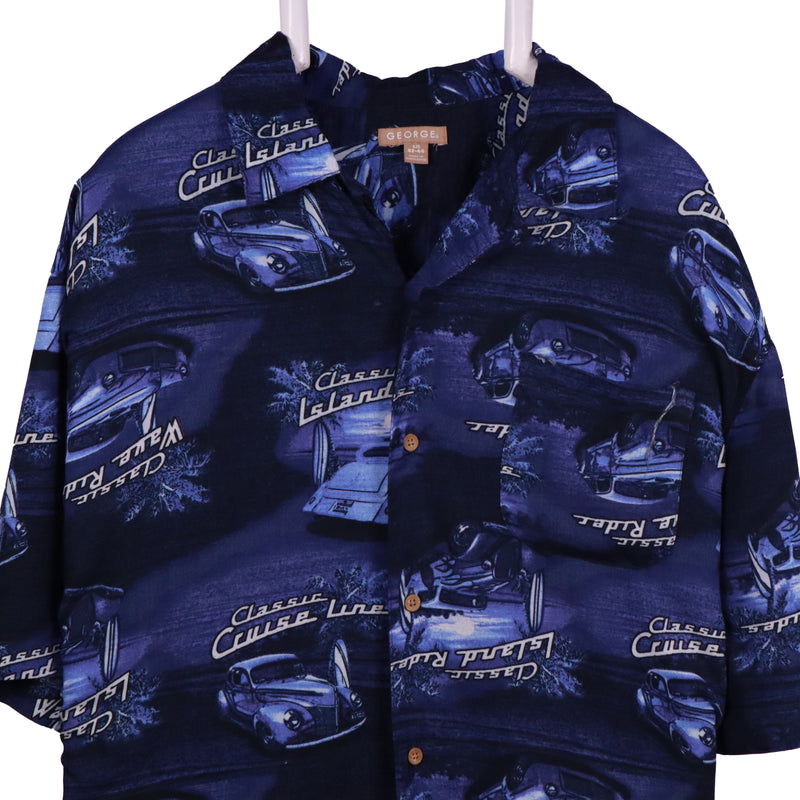 George 90's Car Short Sleeve Button Up Shirt Large Blue