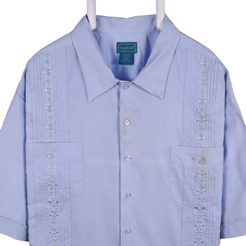 Tropi Cool 90's Short Sleeve Button Up Shirt XXXLarge (3XL) Blue