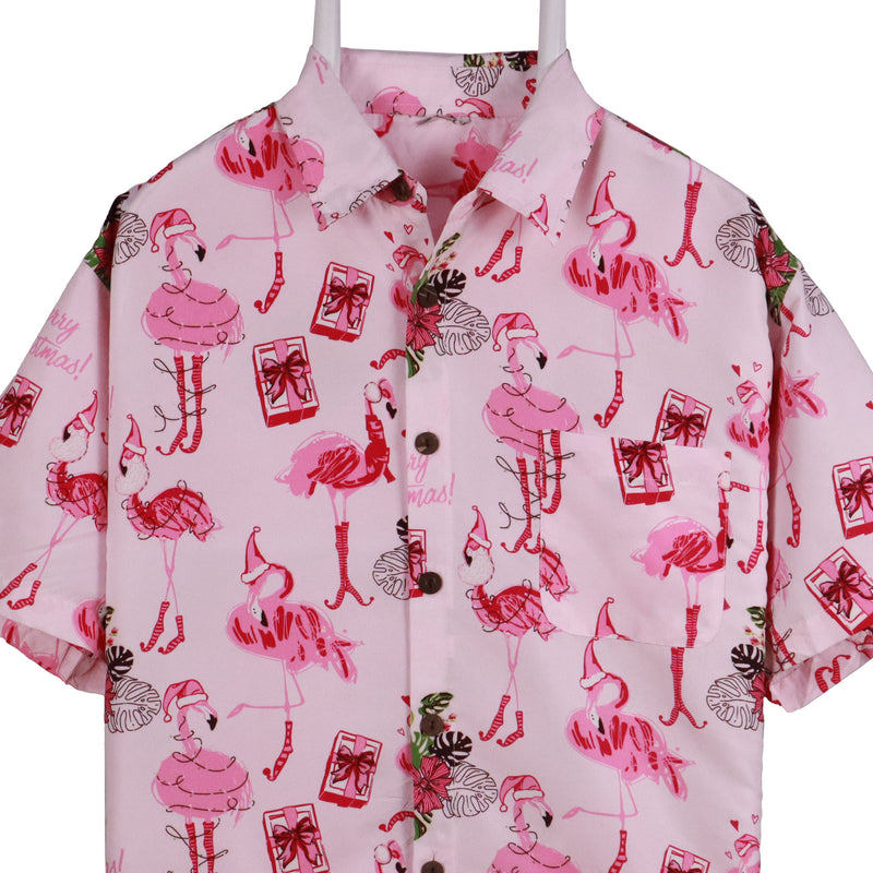 Lowes 90's Printed Spellout Logo Button Up Shirt Large Pink