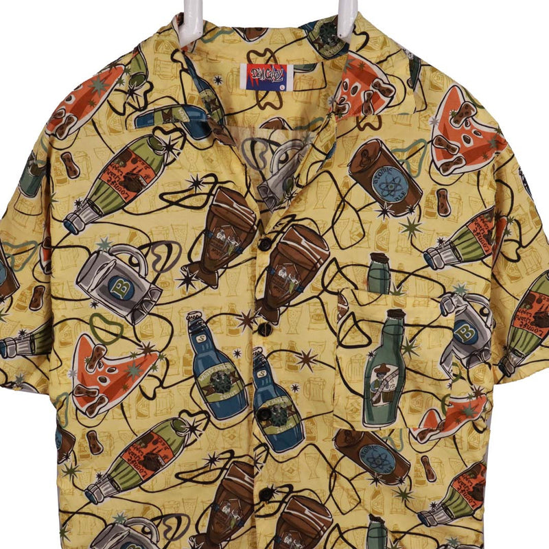 Dem Crazy 90's Crazy Bottle Short Sleeve Button Up Shirt Large Yellow