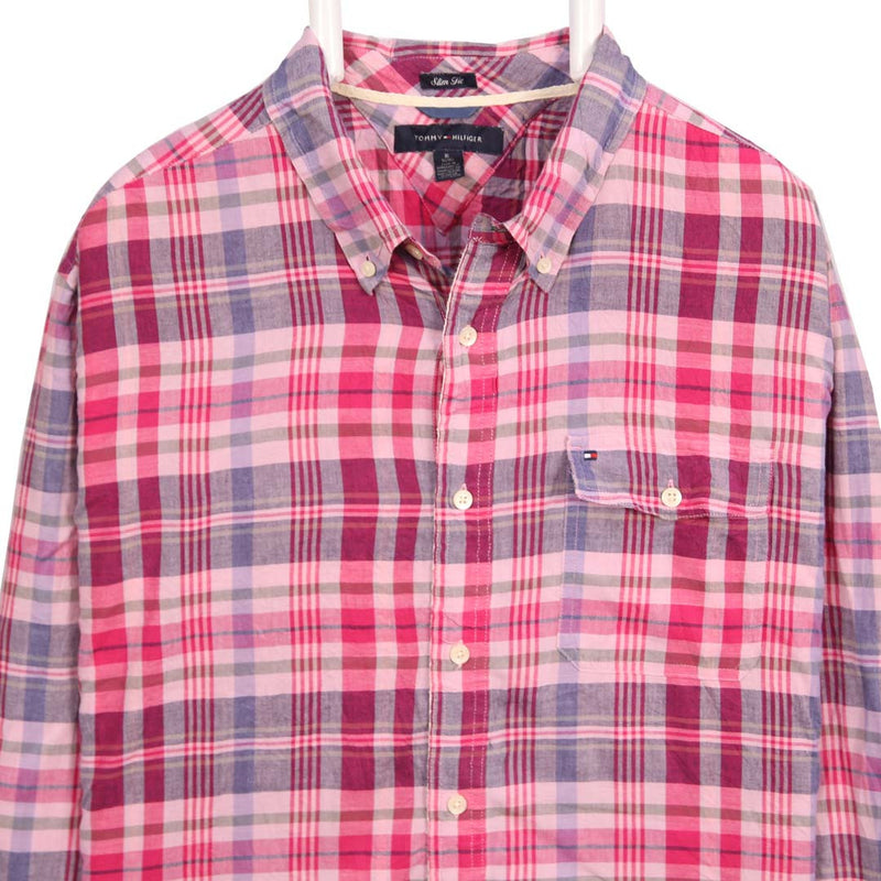 Tommy Hilfiger 90's Tartened lined Check Long Sleeve Button Up Shirt XLarge Pink