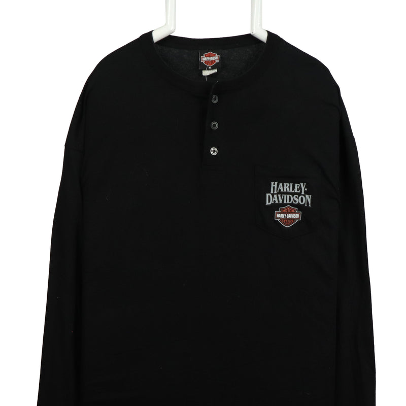 Harley Davidson 90's Button Up Long Sleeve T Shirt XLarge Black