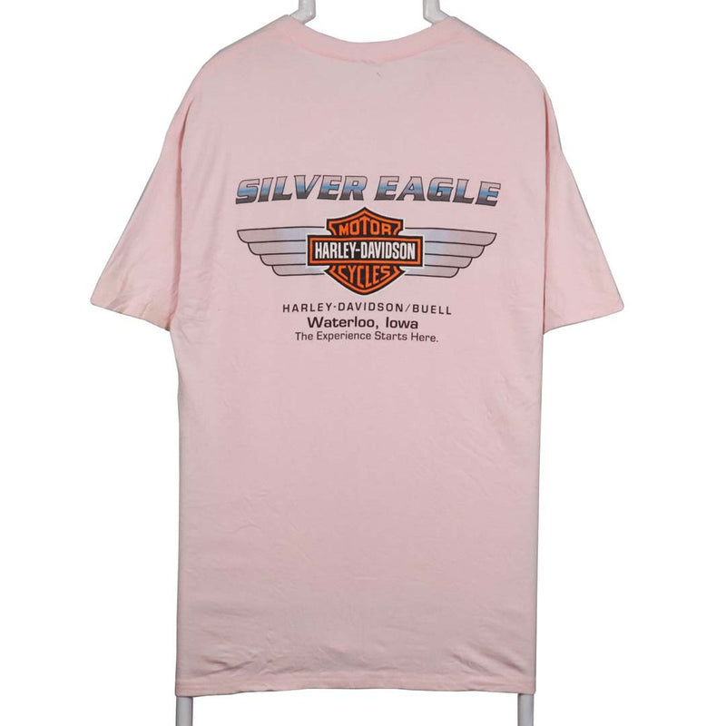 Harley Davidson 90's Back Print Short Sleeve Crewneck T Shirt Large Pink