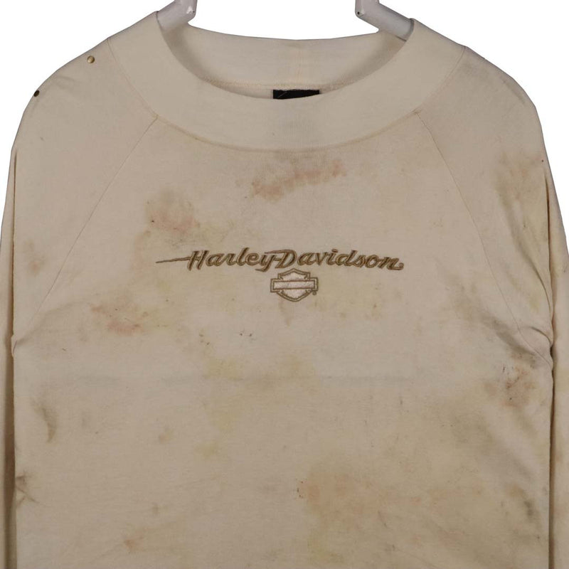 Harley Davidson 90's Long Sleeve Crewneck Spellout Logo T Shirt Small White
