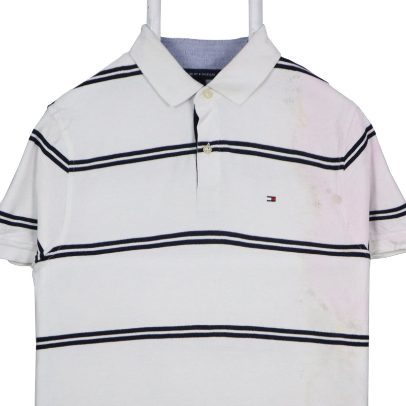 Tommy Hilfiger 90's Striped Short Sleeve Button Up Polo Shirt Medium White