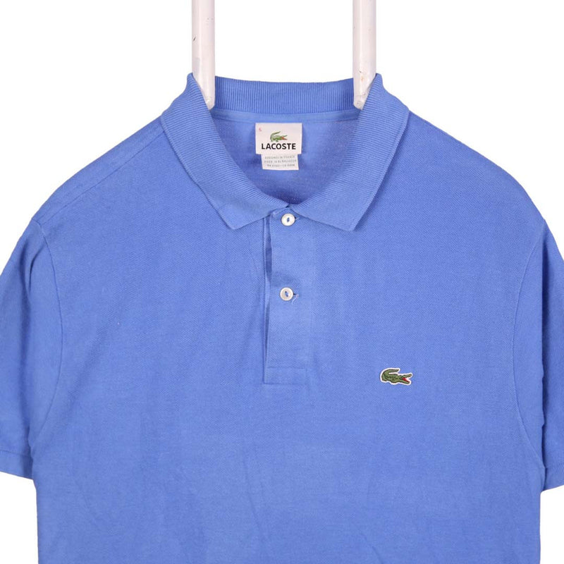 Lacoste 90's Button Up Short Sleeve small logo Polo Shirt Medium Blue