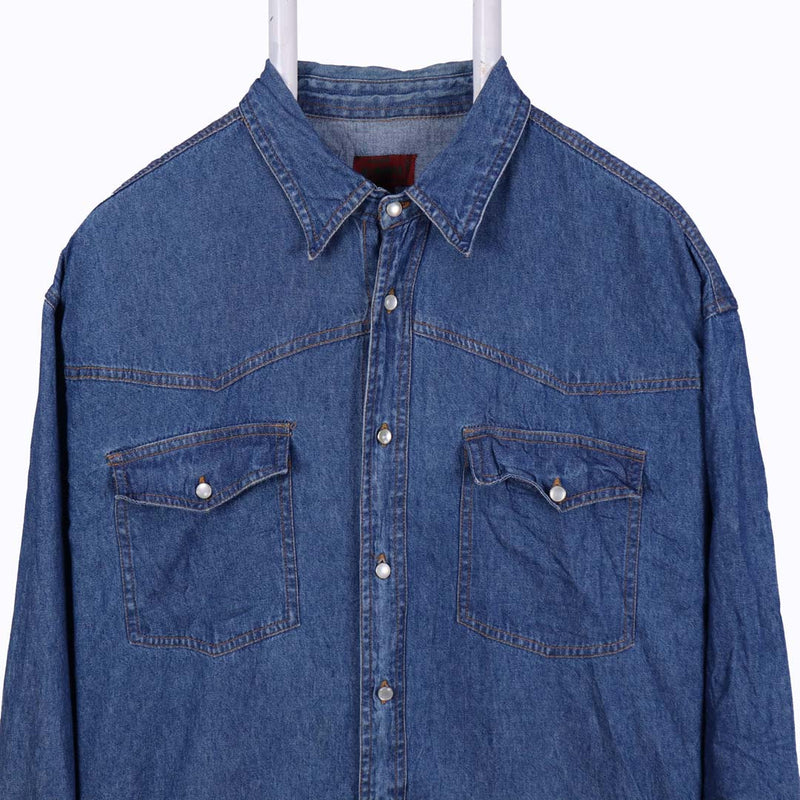 Royal 90's Denim Long Sleeve Button Up Shirt Medium Blue