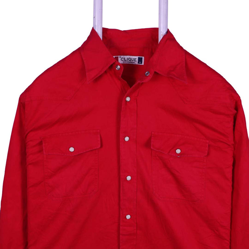 Clique 90's Plain Long Sleeve Button Up Shirt Small Red
