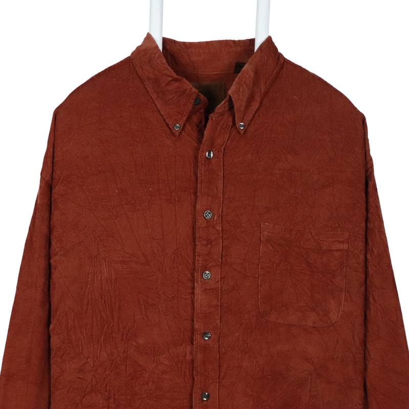 St Johns Bay 90's Corduroy Long Sleeve Button Up Shirt XLarge Brown