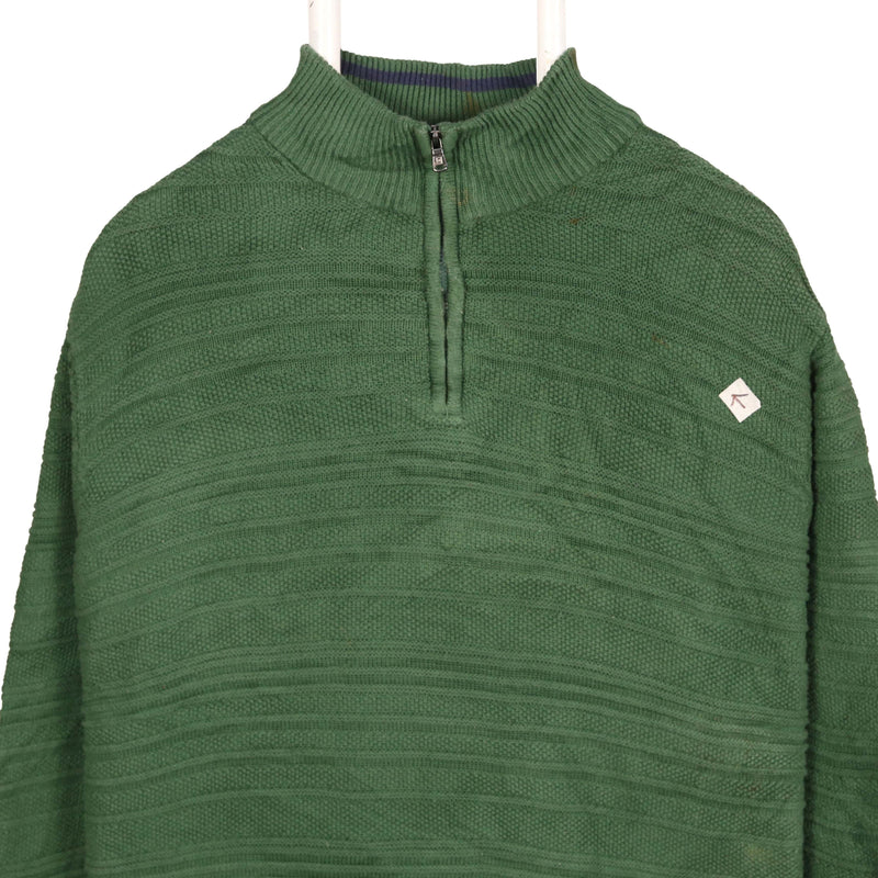 Chaps 90's Quarter Zip Knitted Jumper / Sweater XLarge Green