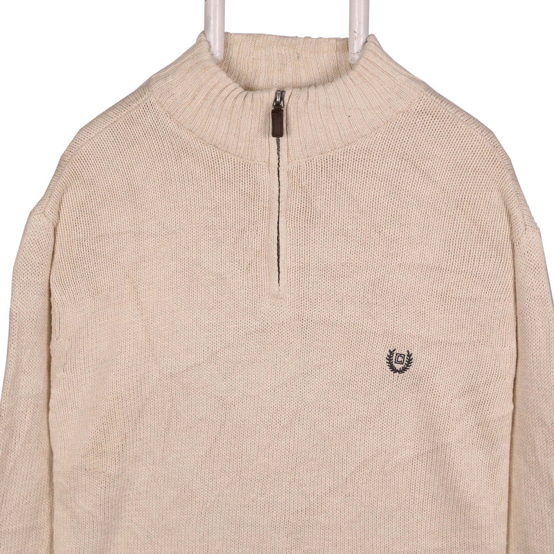 Chaps 90's Knitted Quarter Zip Jumper / Sweater XLarge Beige Cream