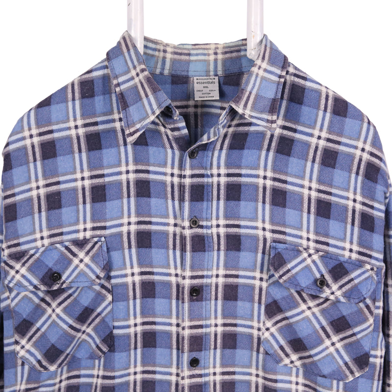 Essentials 90's Check Long Sleeve Button Up Shirt XXLarge (2XL) Blue